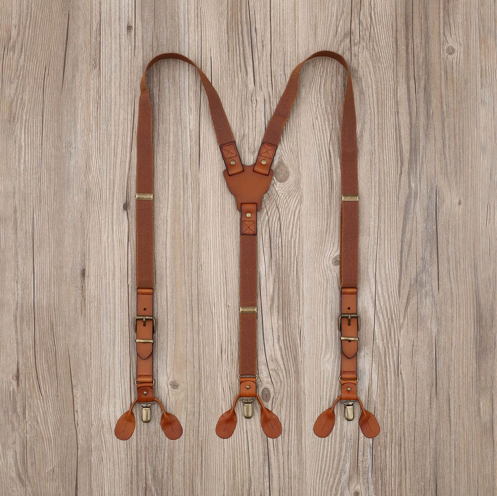 Brown Leather Suspenders Personalized Men’s Suspenders Groomsmen Suspenders Wedding Suspenders