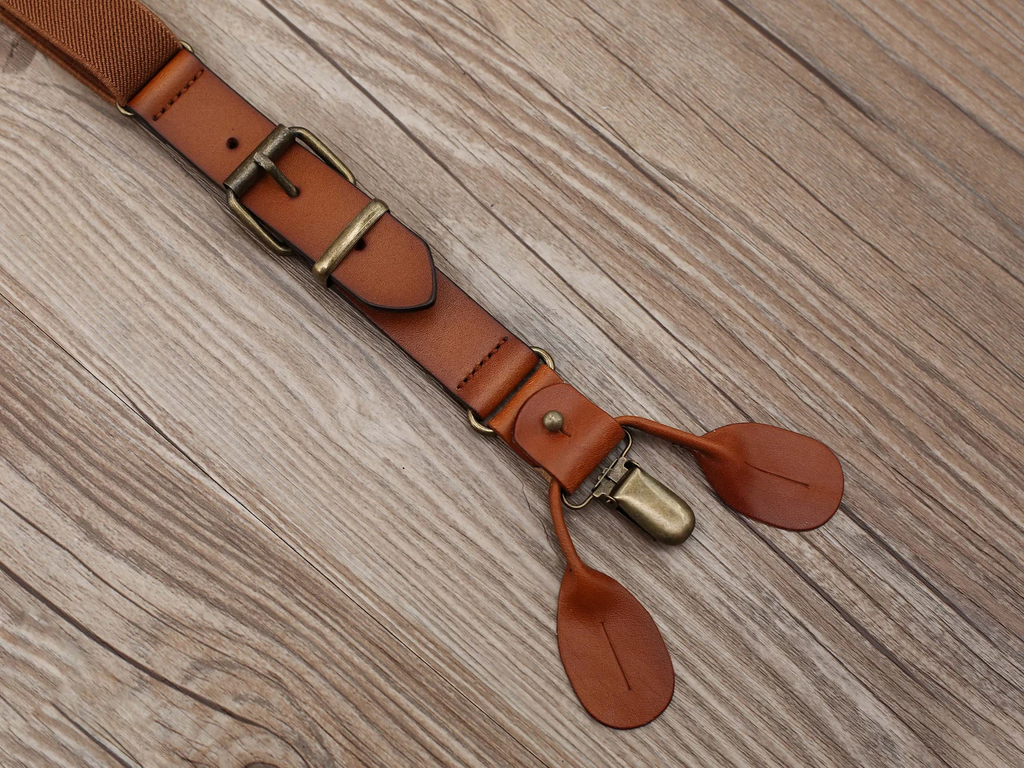 Brown Leather Suspenders Personalized Men’s Suspenders Groomsmen Suspenders Wedding Suspenders