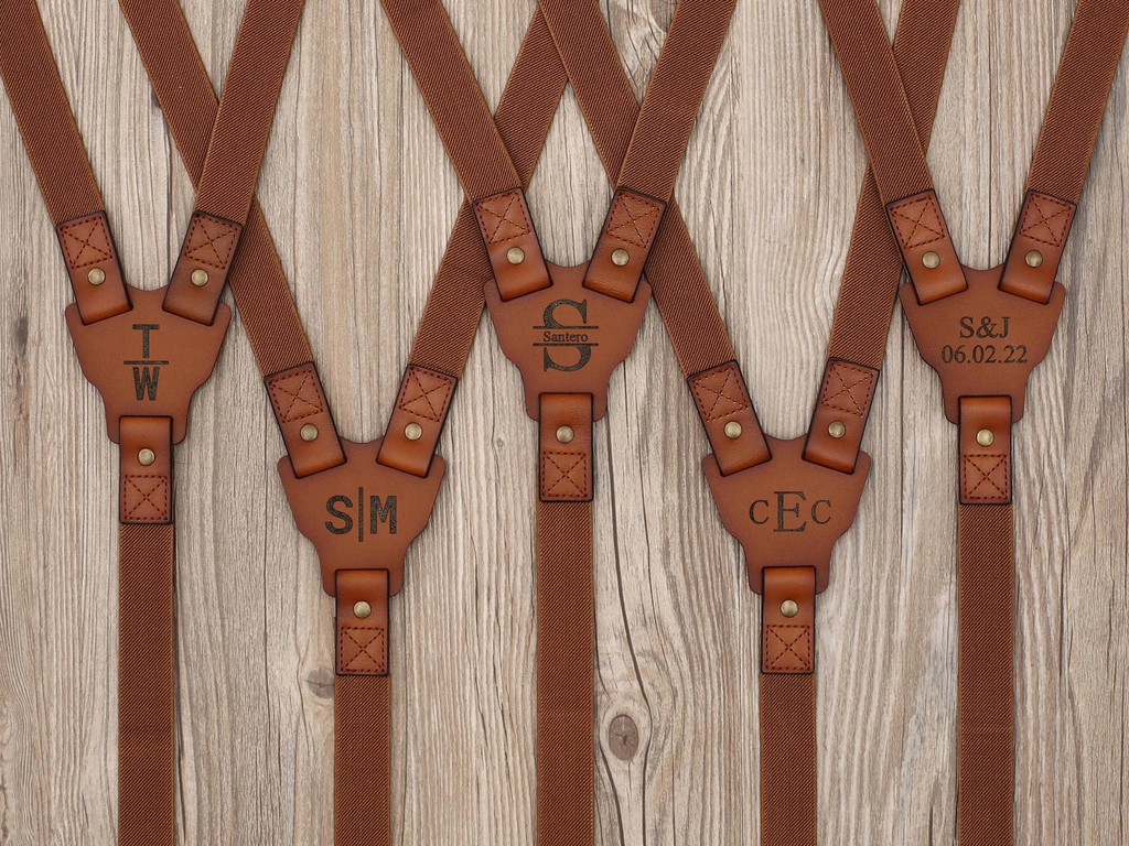 Brown Leather Suspenders Personalized Men’s Suspenders Groomsmen Suspenders Wedding Suspenders