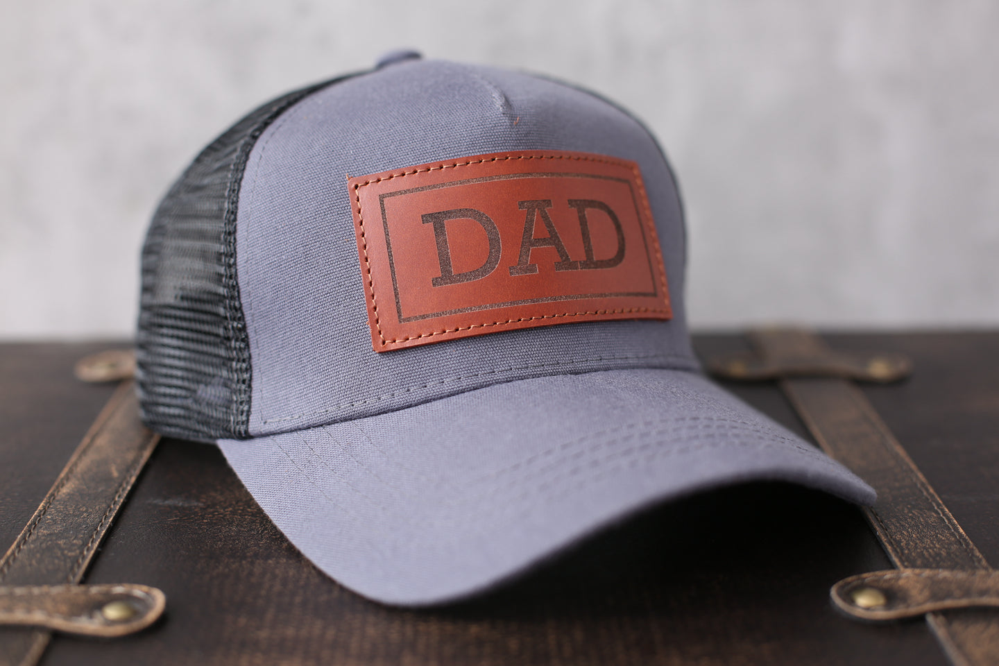 Golf Hat for Dad, Gift for Father’s Day, Custom Leather Patch Hat for Dad Charcoal / No
