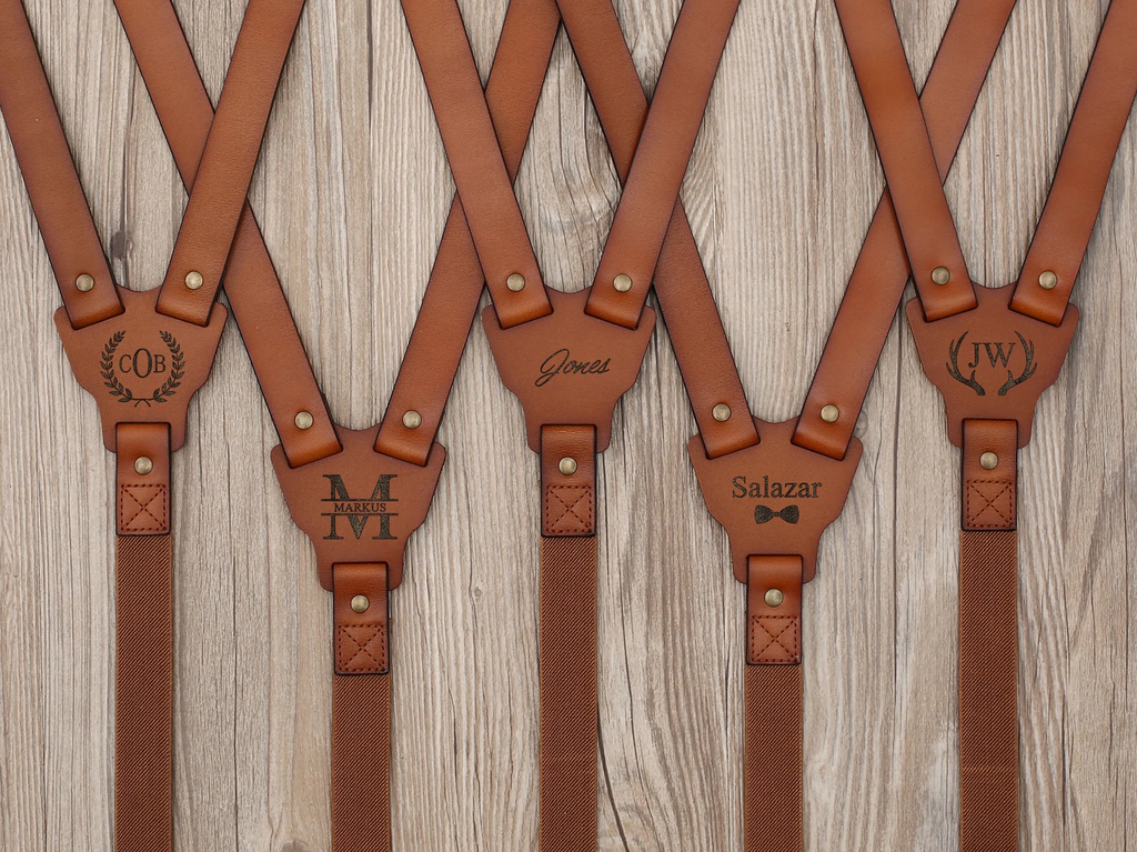 Brown Leather Suspenders, Mens Leather Suspenders, Groomsmen Leather Suspenders, Wedding Suspenders