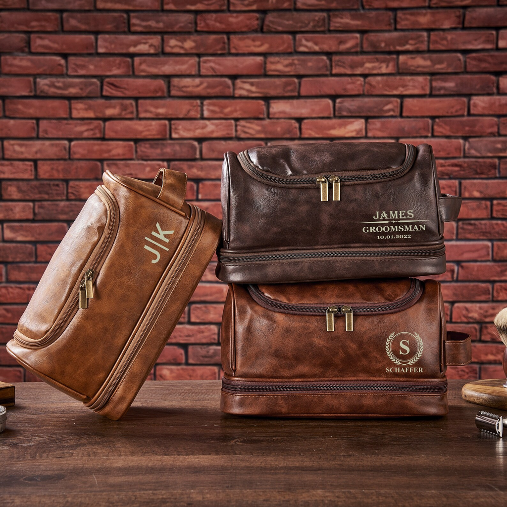 Personalized Travel Bag For Men, Vegan Leather Hanging Toiletry Bag, Dopp Kits Personalized