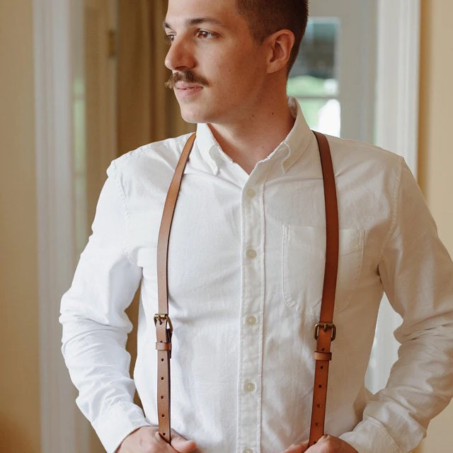 Brown Leather Suspenders, Mens Leather Suspenders, Groomsmen Leather Suspenders, Wedding Suspenders