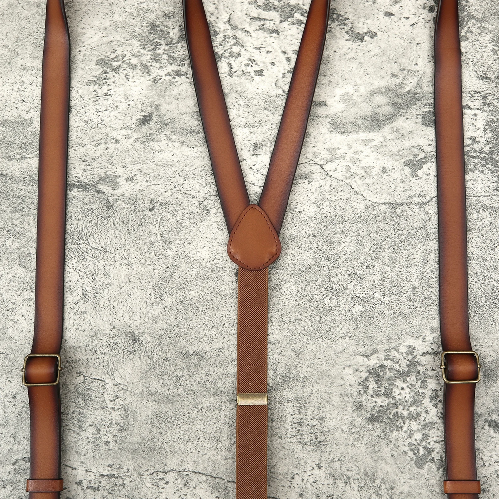 Personalized Men’s Leather Suspenders Groomsmen Suspenders Brown Leather Suspenders