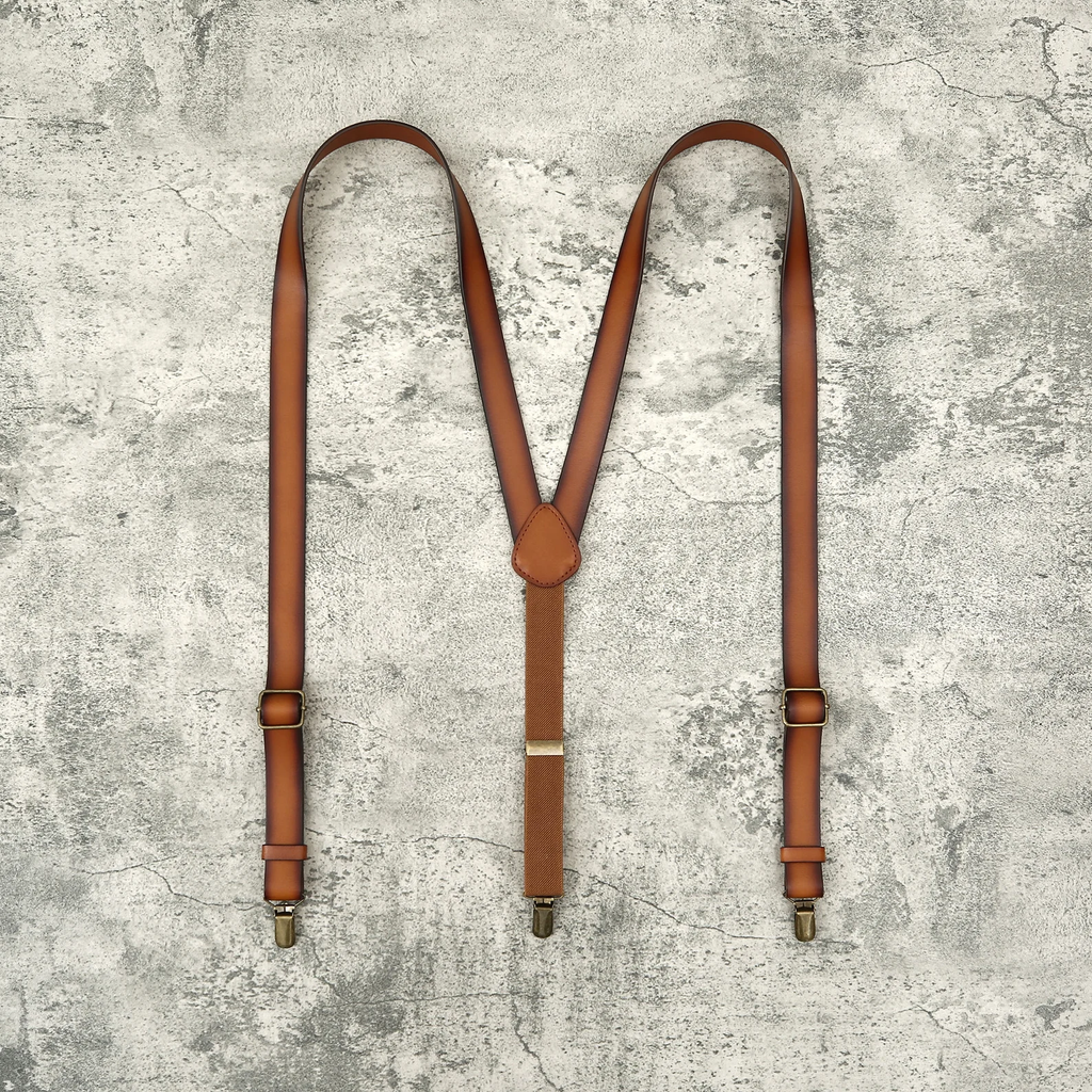 Personalized Men’s Leather Suspenders Groomsmen Suspenders Brown Leather Suspenders