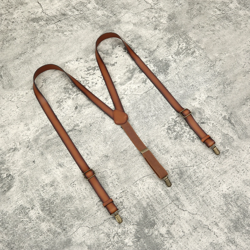 Personalized Men’s Leather Suspenders Groomsmen Suspenders Brown Leather Suspenders