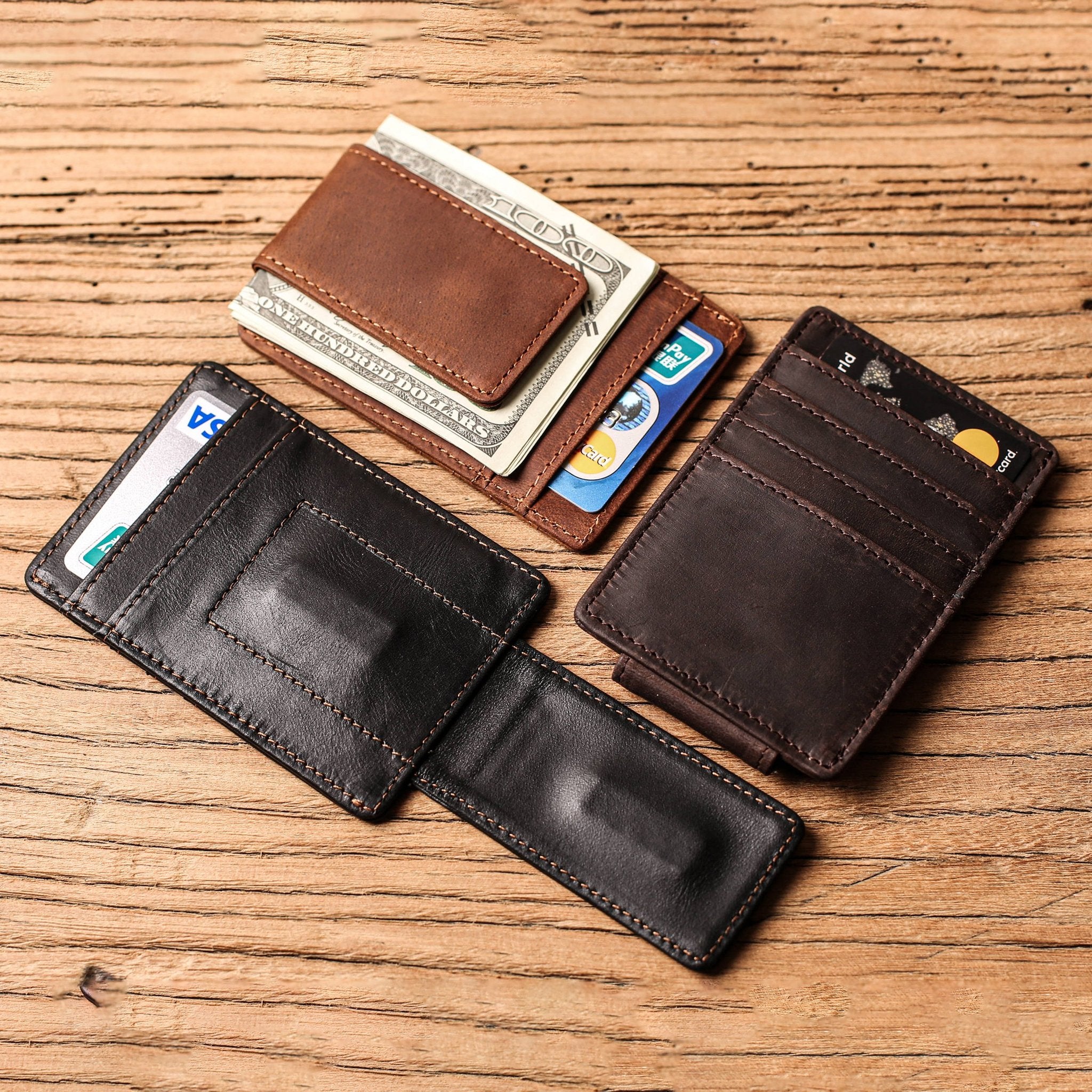 Christmas Gift Minimalist Wallet with Money Clip-Slim Credit Card Holder  Full Grain Leather Wallet-Groomsmen Gift-Gifts for HimThe Trey