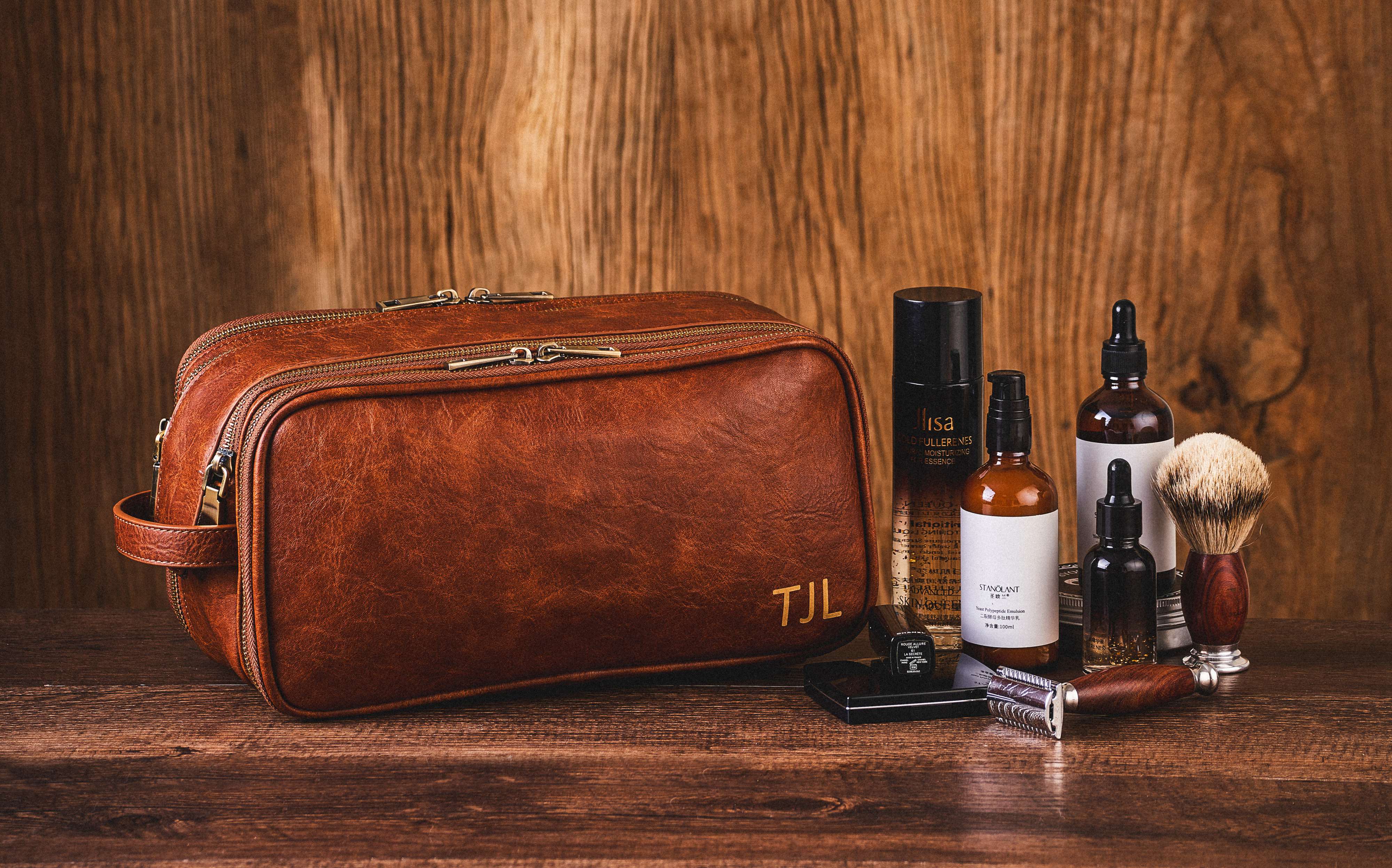 MAKE LIFE EXCLUSIVE Leather Toiletry Bag for Men, Gift For Men, Mens PU  Leather Shaving Bag, Leather Dopp Kit for Men, Toiletry Bag, Mens Travel